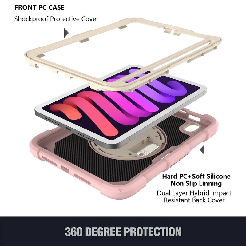 HuHa Protective Cover For iPad mini 6 / mini 2024 PC Hybrid Silicone Tablet Case with Holder & Hand Strap & Shoulder Strap(Rose Gold) - Image 3