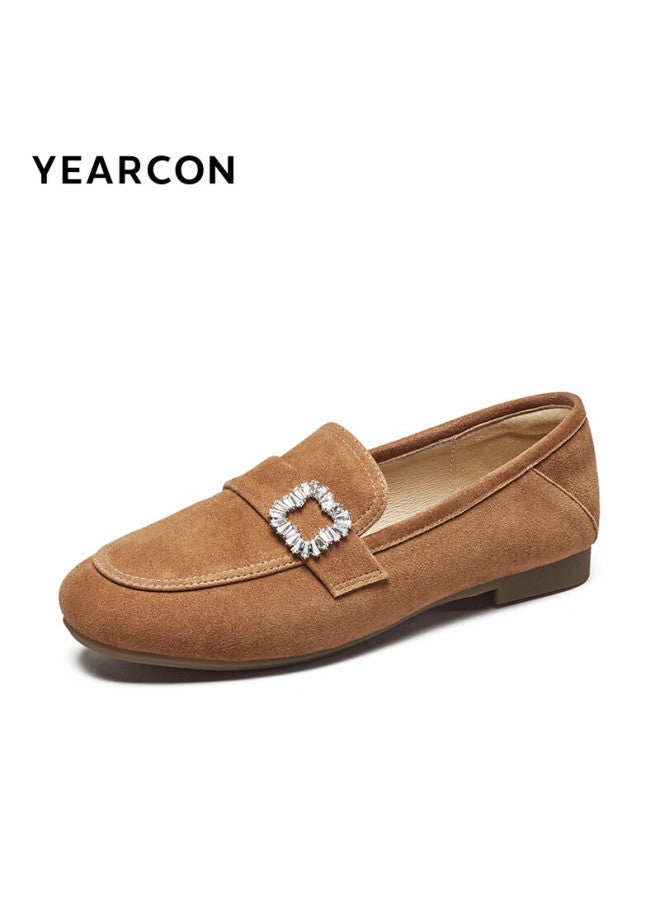 YEARCON Yierkang Women's Comfortable Leather Shoes, Spring Peas Shoes, Women's Casual Loafers, 34119w, Camel Color, Size 36 - Image 3