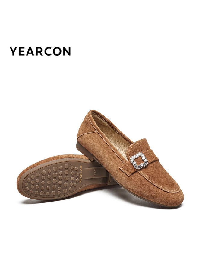 YEARCON Yierkang Women's Comfortable Leather Shoes, Spring Peas Shoes, Women's Casual Loafers, 34119w, Camel Color, Size 36 - Image 4