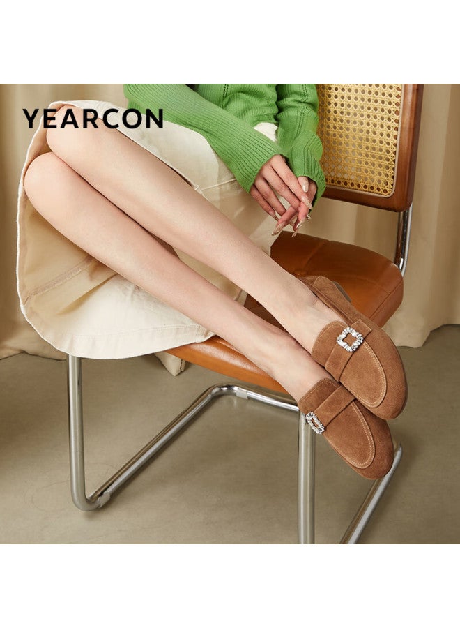 YEARCON Yierkang Women's Comfortable Leather Shoes, Spring Peas Shoes, Women's Casual Loafers, 34119w, Camel Color, Size 36 - Image 2
