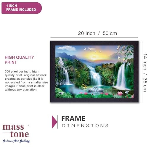 Masstone Vastu Waterfall Lake Painting With Frame | Living Room | Wall Scenery for Bedroom, Office, Home Decoration (20x14 Inch) - Image 2