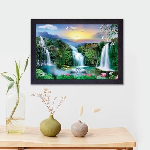Masstone Vastu Waterfall Lake Painting With Frame | Living Room | Wall Scenery for Bedroom, Office, Home Decoration (20x14 Inch) - Image 3