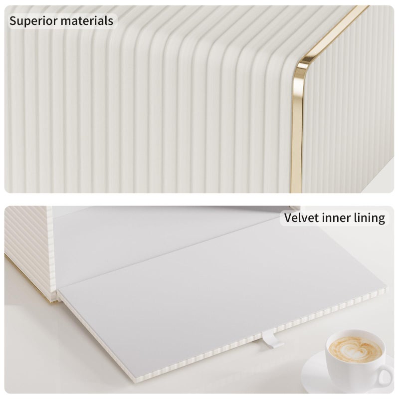 LADSTAG Tissue Box Cover,White Rectangle Leather Tissue Box Holder with Gold-Tone Edging Decoration,Decorative Tissue Cover for Bathroom Toilet Bedroom Living Room Table Desk Office (White, Rectangle) - Image 5