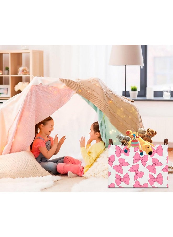 CLOCOR سلة هدايا مستطيلة فارغة CLOCOR، سلة تخزين مقاومة للماء مع مقابض، صندوق ألعاب، صندوق كتب، ديكور غرفة (برباط وردي)  - Image 4