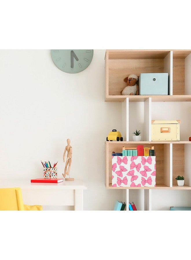 CLOCOR سلة هدايا مستطيلة فارغة CLOCOR، سلة تخزين مقاومة للماء مع مقابض، صندوق ألعاب، صندوق كتب، ديكور غرفة (برباط وردي)  - Image 5