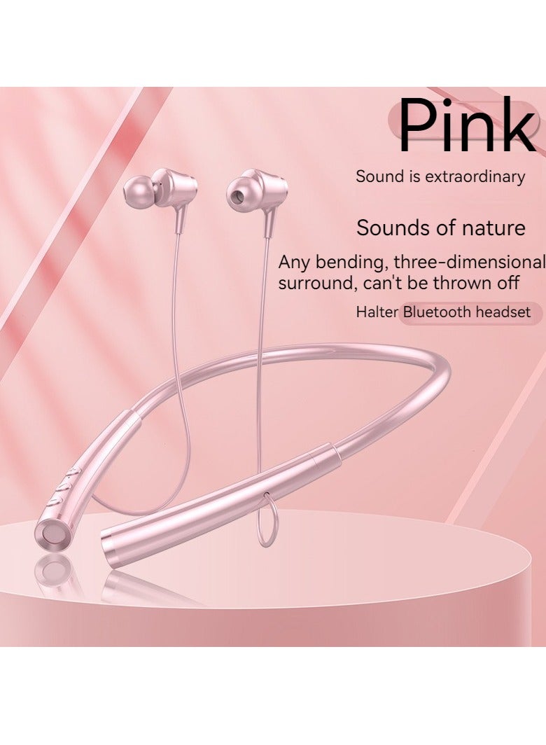 Neck-mounted wireless bluetooth sports headset running sports endurance neck-mounted mobile phone universal headset pink  - Image 2
