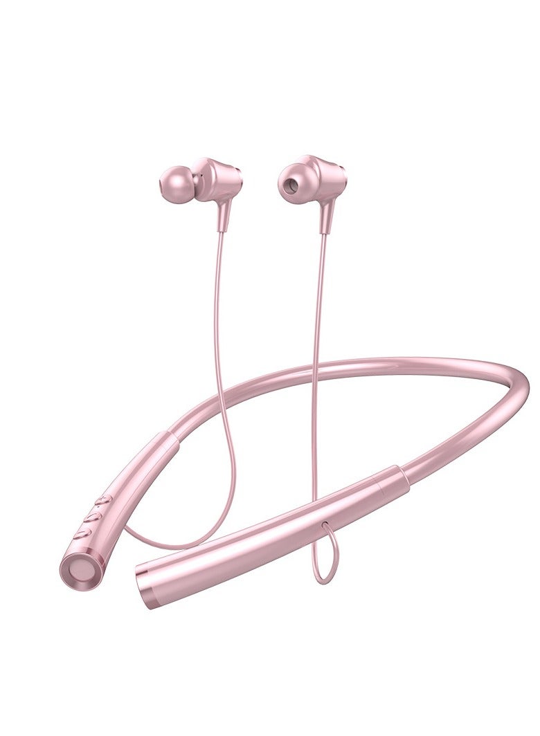 Neck-mounted wireless bluetooth sports headset running sports endurance neck-mounted mobile phone universal headset pink  - Image 1