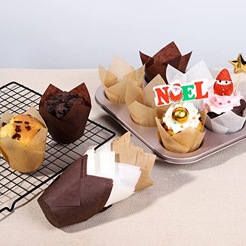 Bake Choice Nordic Paper 200pcs Tulip Cupcake Liners for Baking Cups EU Parchment paper Standard Size Tulip Muffin Liners, Cupcake Wrapper, Brown, White, Unbleached Natural for Party, Christmas - Image 5