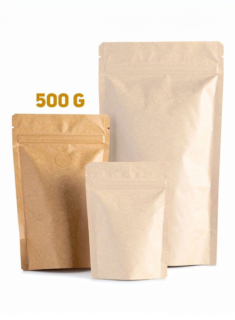 50 Kraft Paper 500gram  Stand-Up Pouches with Ziplock | Resealable Food Storage Bags | Eco-Friendly Packaging | Brown | 