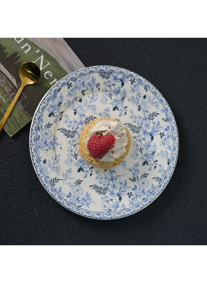 Vintage Blue and White Floral Ceramic Dinnerware – 8-Inch Luxury Dessert and Steak Plates for Weddings/Baby Showers and Tea Parties  - Image 4