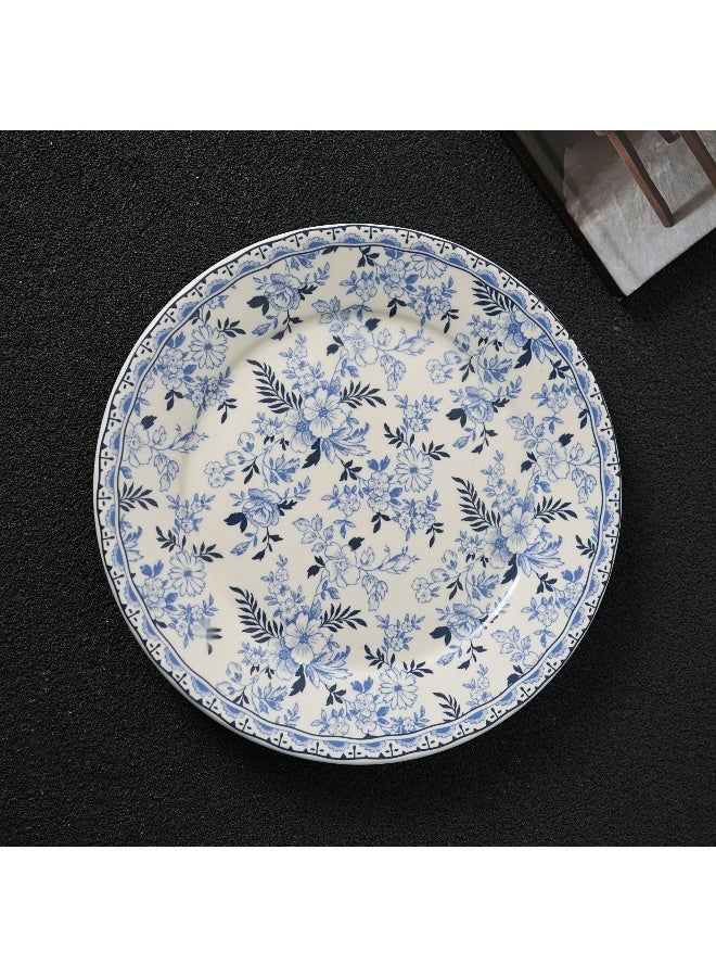 Vintage Blue and White Floral Ceramic Dinnerware – 8-Inch Luxury Dessert and Steak Plates for Weddings/Baby Showers and Tea Parties  - Image 1