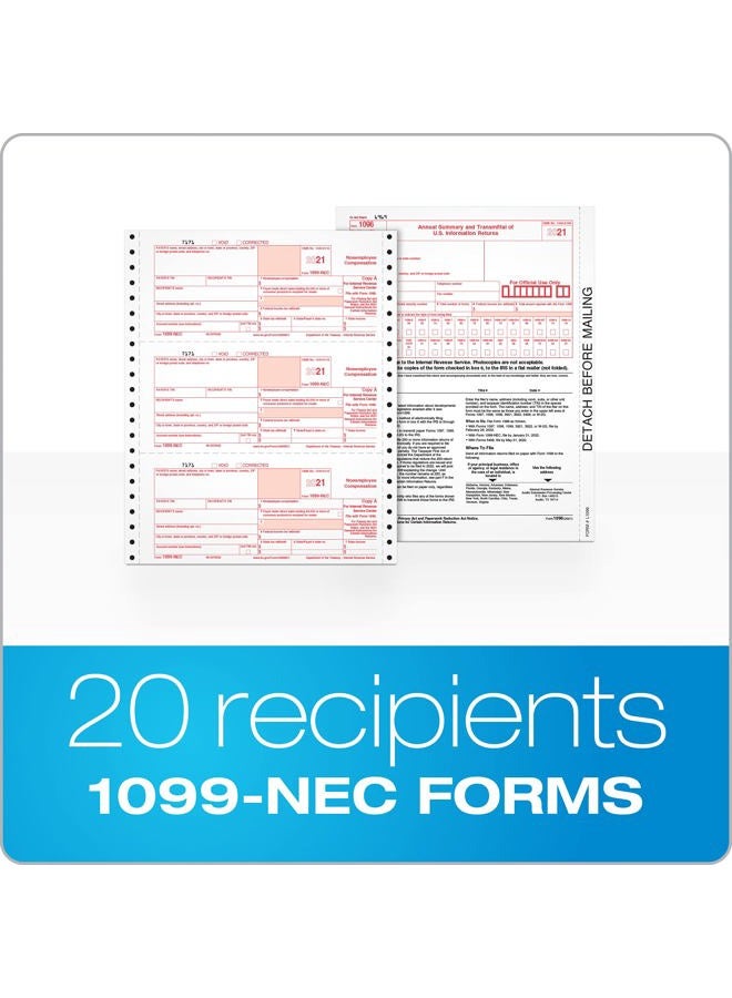ADAMS 1099 NEC 3 Up 2021 Continuous Forms, 4 Part Carbonless Forms, for Pin Fed Dot Matrix Printers, with 3 1096, 20 Pack (TXA2299-NEC21) - Image 2