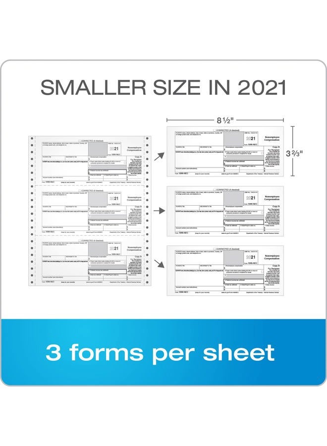 ADAMS 1099 NEC 3 Up 2021 Continuous Forms, 4 Part Carbonless Forms, for Pin Fed Dot Matrix Printers, with 3 1096, 20 Pack (TXA2299-NEC21) - Image 3