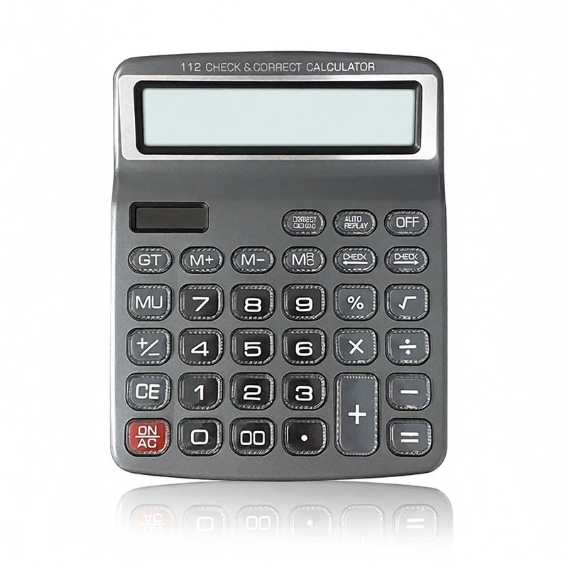 Desktop Calculator 12 Digit Large Solar Power and LCD Display Big Button Calculator 112 Steps Check and Correct Function Suitable for Office School Home for Kids Students Accountant - Image 1