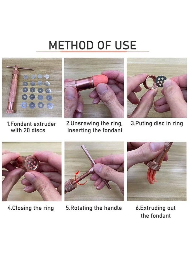 SYOSI Fondant Extruder, Stainless Steel Sugar Paste Extruder With 20 Interchangeable Discs, Clay Extruder, For Sugar Craft Cake And Clay Decorating Tool ( Rose gold )  - Image 2