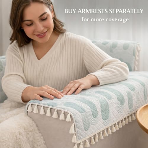 STITCHNEST 3 Seater Printed Quilted Velvet Sofa Slip Cover Protector with Tassels - Image 2