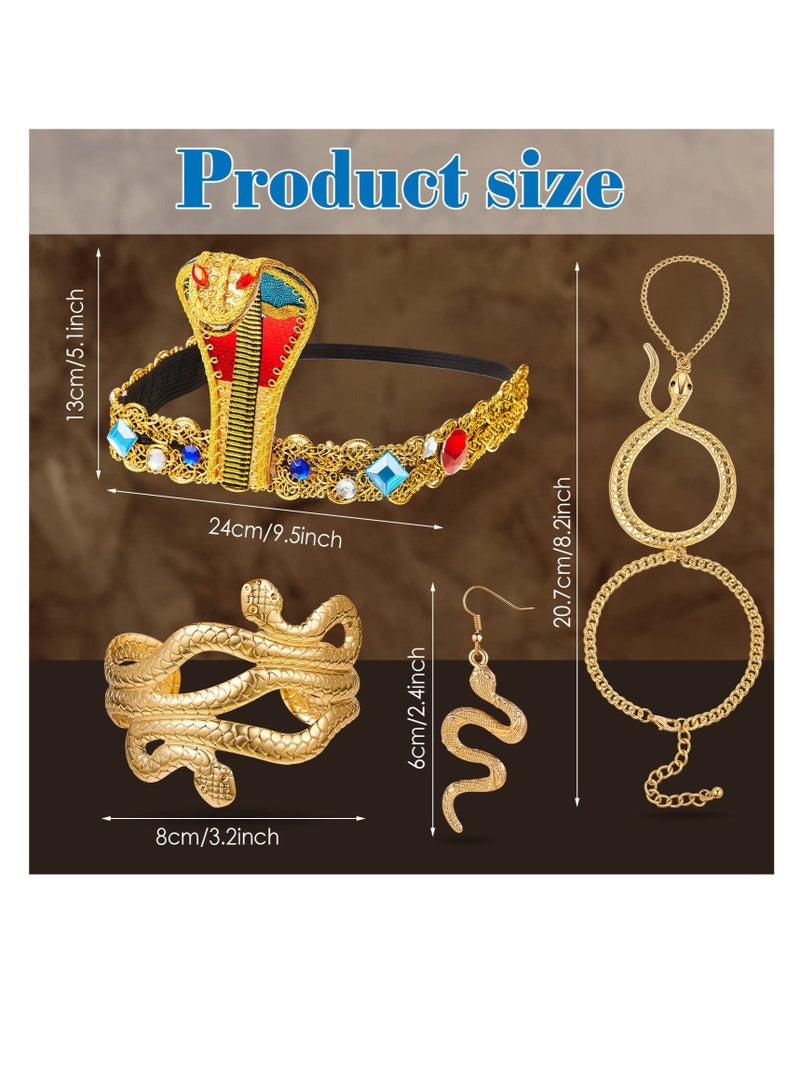 SOLARAE Egyptian Headpiece Costume Accessories, 5 Pcs Egyptian Metal Headpiece, Snake Bracelet, Snake Earrings and Egyptian Metal Headpiece, for Egypt Cosplay Costume Supplies - Image 3