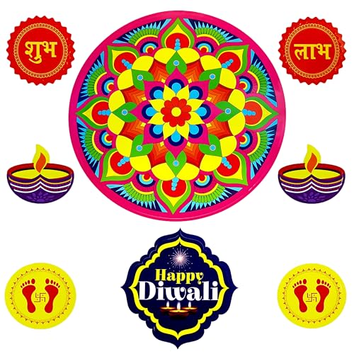 SOLOBOLO Rangoli Stickers for Door Entrance 34x34 cm – Waterproof Self Adhesive Floor & Wall Decoration for Pooja Room, Diwali, Festivals & Home Décor (Mandala Rangoli) - Image 1
