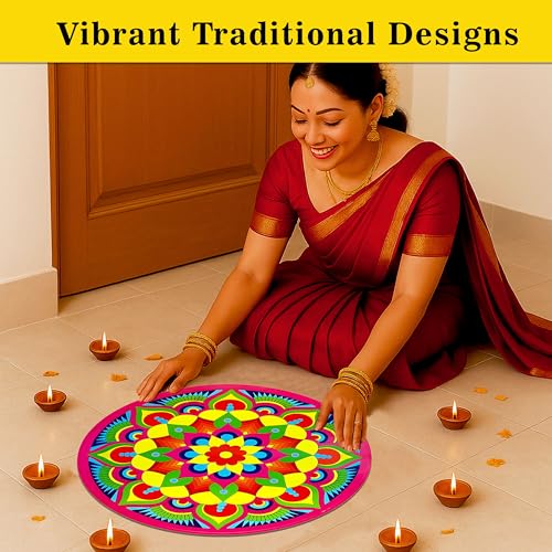 SOLOBOLO Rangoli Stickers for Door Entrance 34x34 cm – Waterproof Self Adhesive Floor & Wall Decoration for Pooja Room, Diwali, Festivals & Home Décor (Mandala Rangoli) - Image 2