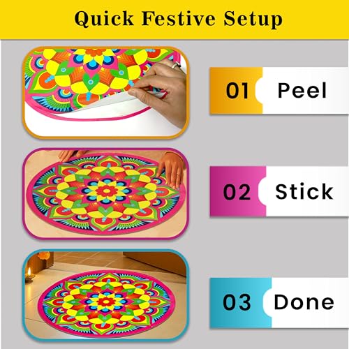 SOLOBOLO Rangoli Stickers for Door Entrance 34x34 cm – Waterproof Self Adhesive Floor & Wall Decoration for Pooja Room, Diwali, Festivals & Home Décor (Mandala Rangoli) - Image 4