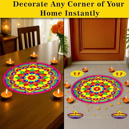 SOLOBOLO Rangoli Stickers for Door Entrance 34x34 cm – Waterproof Self Adhesive Floor & Wall Decoration for Pooja Room, Diwali, Festivals & Home Décor (Mandala Rangoli) - Image 5