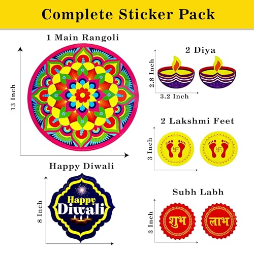 SOLOBOLO Rangoli Stickers for Door Entrance 34x34 cm – Waterproof Self Adhesive Floor & Wall Decoration for Pooja Room, Diwali, Festivals & Home Décor (Mandala Rangoli) - Image 3