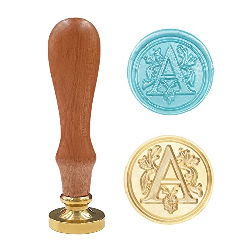 krastmon Classic Various Alphabet Sealing Wax Seal Stamp, Brass Head Wooden Handle Letter Stamps for Card/Envelope/Gift - (Stamp, Letter A) - Image 1