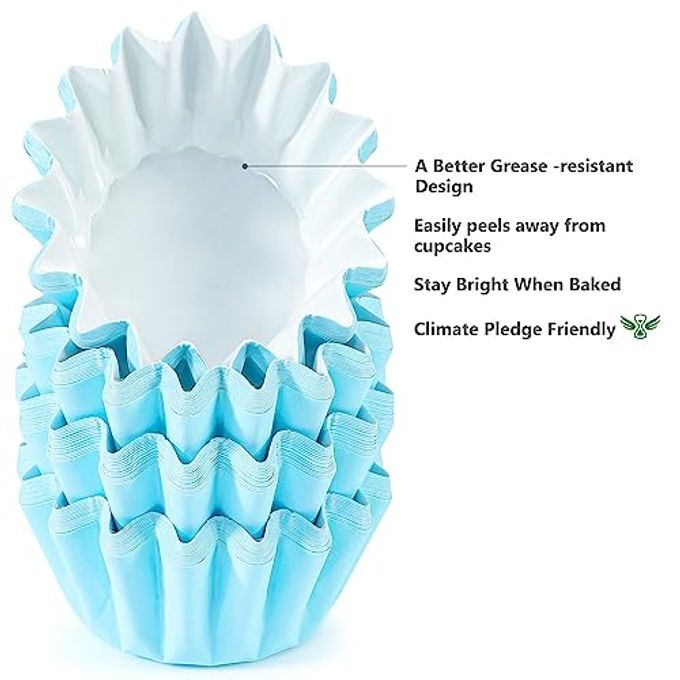 Caperci Grease-Resistant Blue Mini Cupcake Liners 200 Counts Heavy Duty Paper Muffin Baking Cups, Odorless, No Muffin Pan Needed, Easily Peels (Light Blue) - Image 3