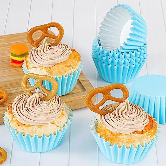Caperci Grease-Resistant Blue Mini Cupcake Liners 200 Counts Heavy Duty Paper Muffin Baking Cups, Odorless, No Muffin Pan Needed, Easily Peels (Light Blue) - Image 5
