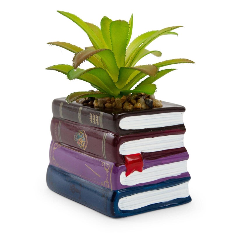 Harry Potter Book Stack 3Inch Ceramic Planter With Artificial Succulent  Small Flower Pot Faux Indoor Plant For Desk Shelf Trinket Tray  Cute Home Decor Wizarding World Gifts and Collectibles