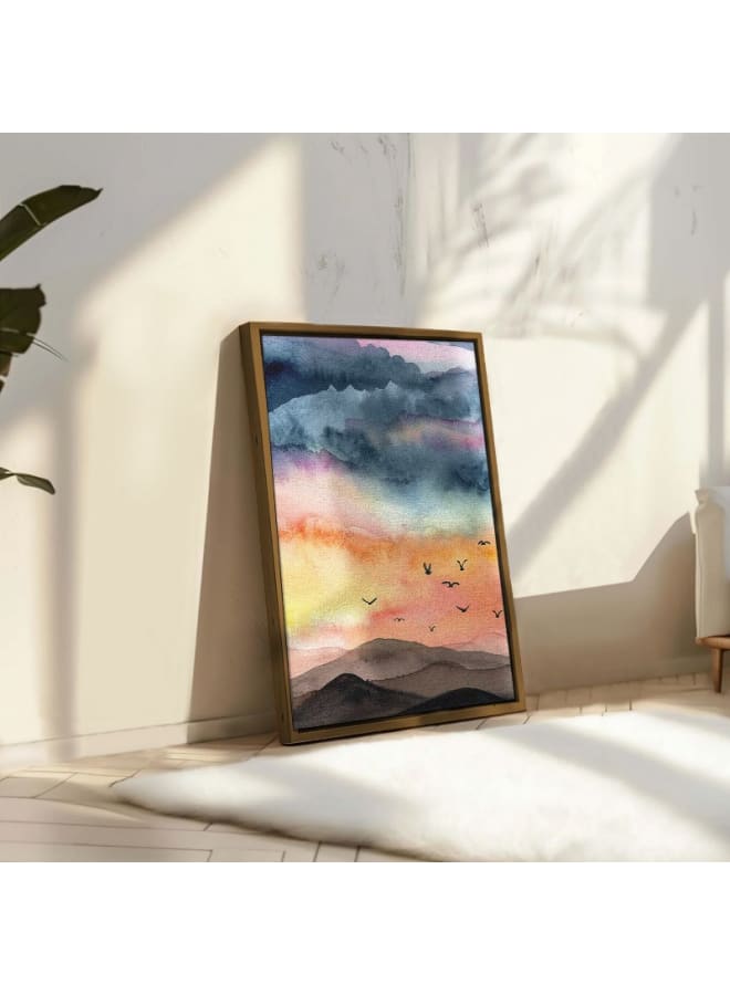 Home Gallery Landscape Sky with clouds and birds Mountain Design framed wall art 120x80  - Image 1