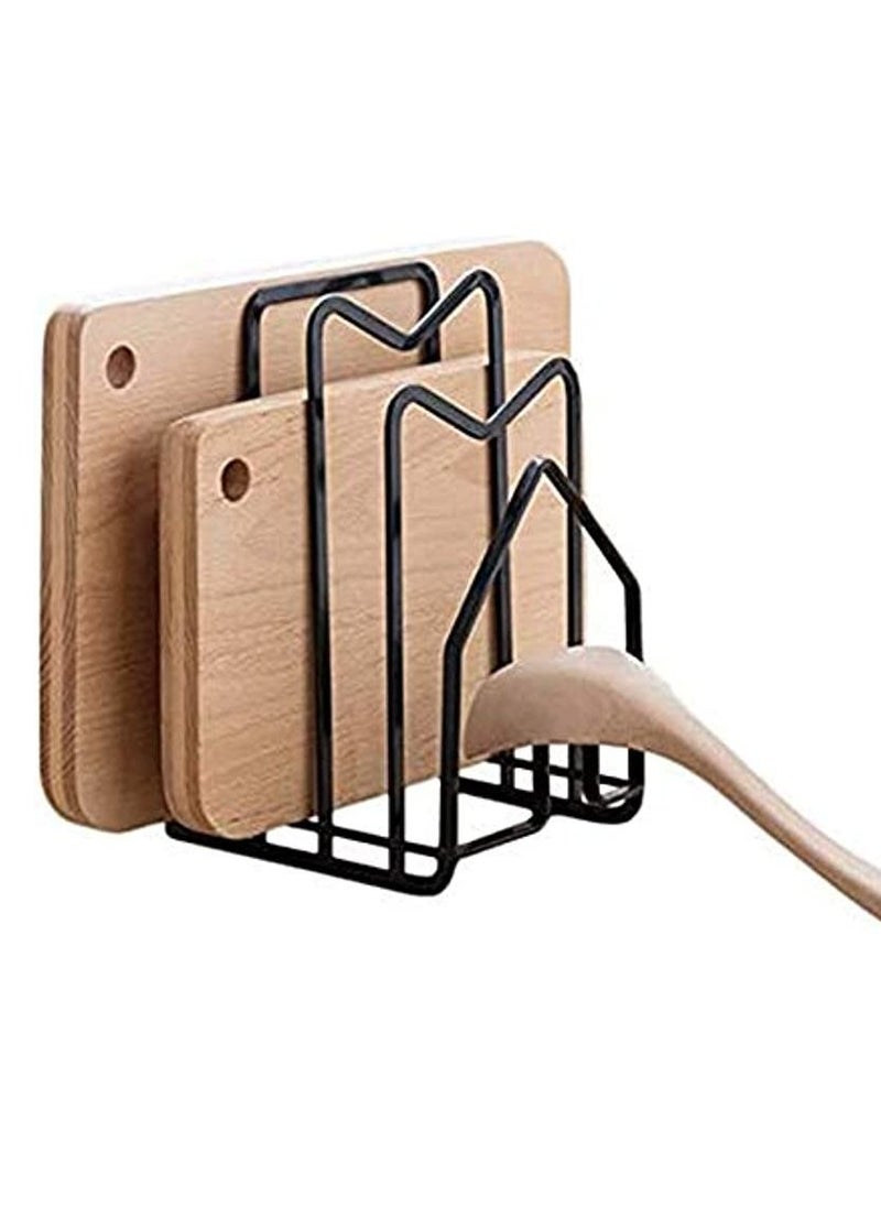 erorex - Cutting Board Rack Pot Lid Holder Chopping Board Organizer Stand Holder Kitchen Countertop Drain Storage Shelf To Hold Pan Lids, Plates, Dishes, Cutting Boards" (Black) - Image 1