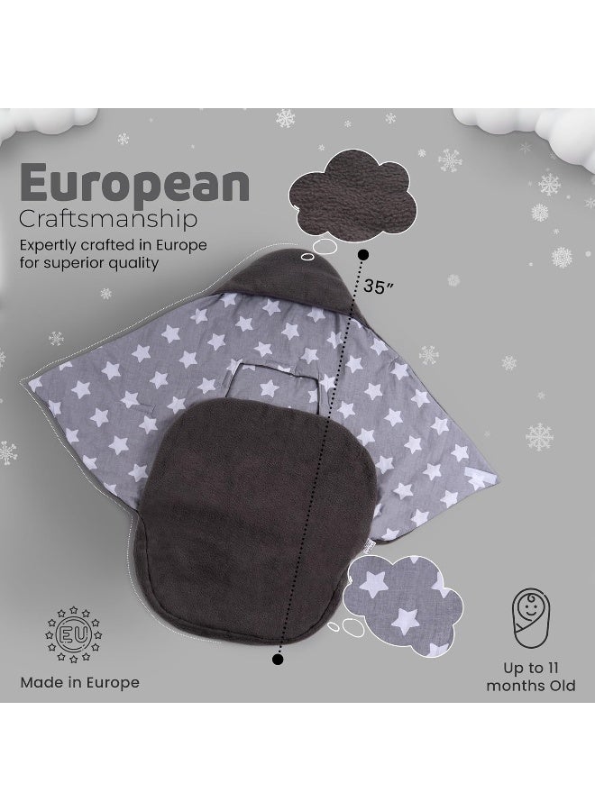 SWADDYL Car Seat Blanket for Babies - Baby Footmuff - Carseat Swaddle Blanket - Stroller Bunting Bag for Infants - Baby Newborn Winter Gear (Grey/Stars) - Image 2