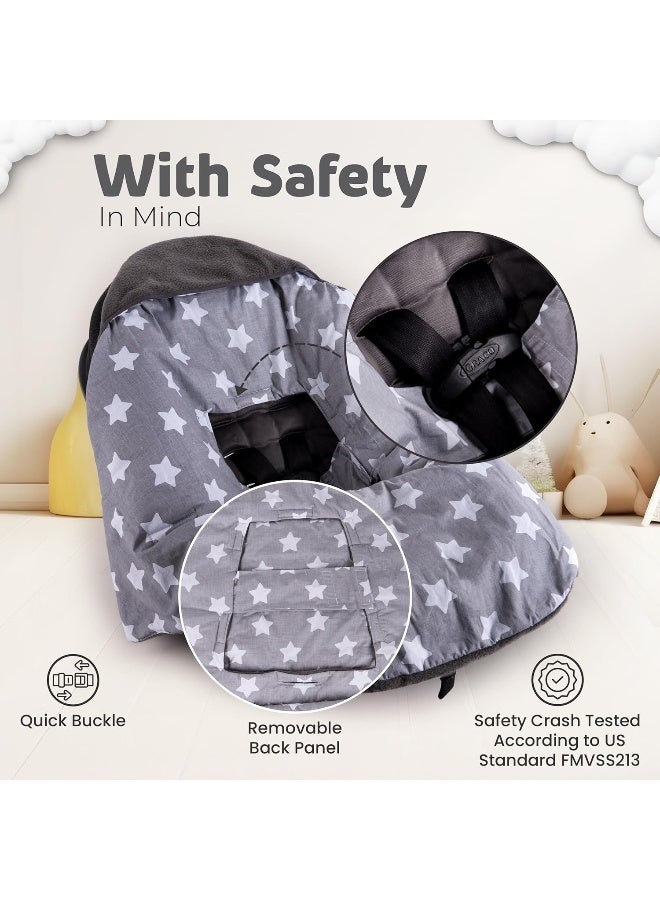 SWADDYL Car Seat Blanket for Babies - Baby Footmuff - Carseat Swaddle Blanket - Stroller Bunting Bag for Infants - Baby Newborn Winter Gear (Grey/Stars) - Image 3