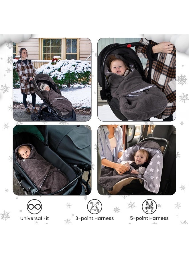 SWADDYL Car Seat Blanket for Babies - Baby Footmuff - Carseat Swaddle Blanket - Stroller Bunting Bag for Infants - Baby Newborn Winter Gear (Grey/Stars) - Image 5