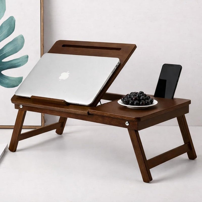 Dream Arts Shoppee Laptop Table Adjustable Foldable with i ped Stand/Mobile Stand One Drawer (Plain Walnut) - Image 4