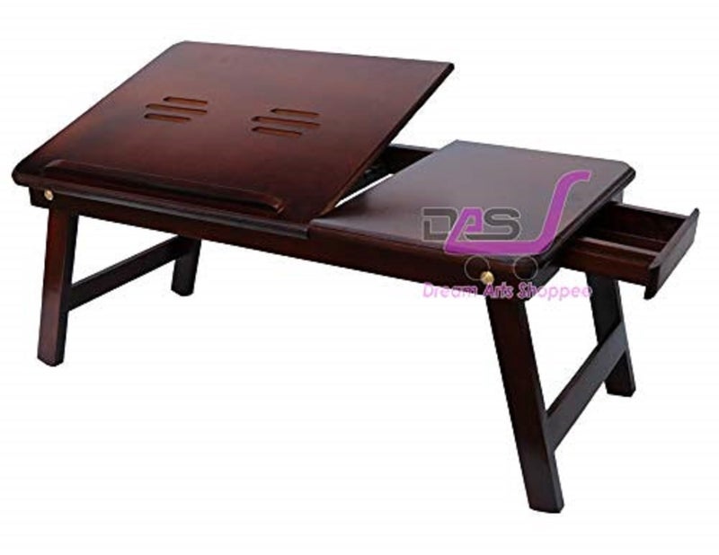 Dream Arts Shoppee Laptop Table Adjustable Foldable with i ped Stand/Mobile Stand One Drawer (Plain Walnut) - Image 2