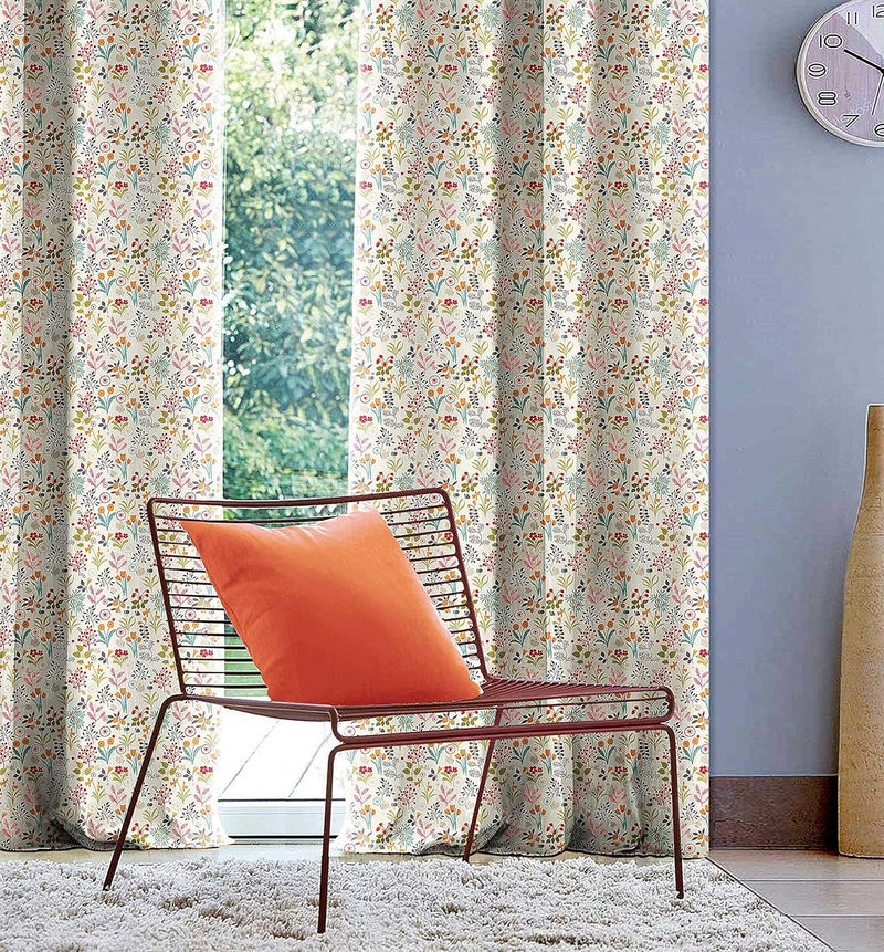 Casableu Coco 2 Piece Polyester Eyelets (Steel) Blackout Curtains with Tie Back, Bedroom Living Room (Pack of 2) (Heather, 7 feet) - Image 1