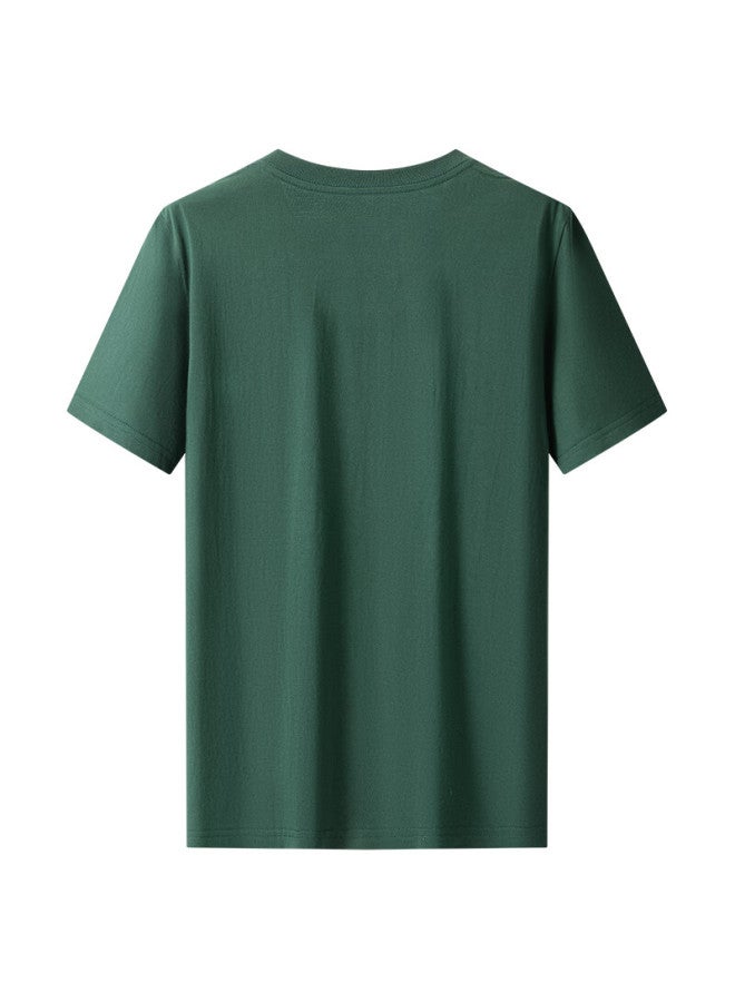 Limeng Uni Solid Color 180g Cotton Short Sleeve T-shirt Loose Round Neck Wide T-shirt Base Shirt Dark Green M - Image 1