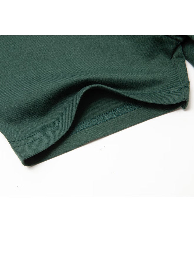 Limeng Uni Solid Color 180g Cotton Short Sleeve T-shirt Loose Round Neck Wide T-shirt Base Shirt Dark Green M - Image 2