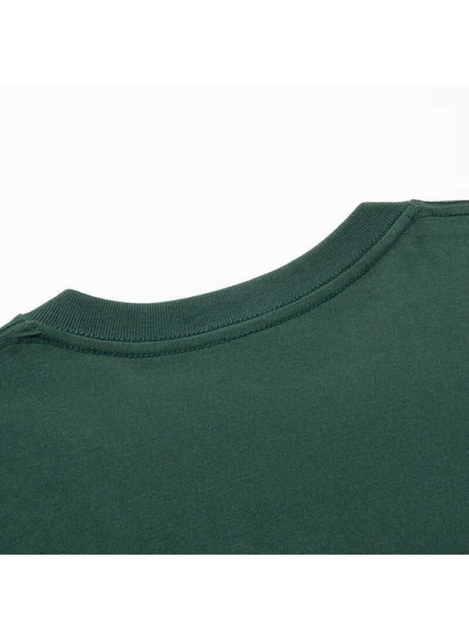 Limeng Uni Solid Color 180g Cotton Short Sleeve T-shirt Loose Round Neck Wide T-shirt Base Shirt Dark Green M - Image 3