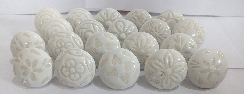 JGARTS 20 X Mix Vintage Look White Creame Creme Flower Ceramic Knobs Door Handle Cabinet Drawer Cupboard Pull - Image 1