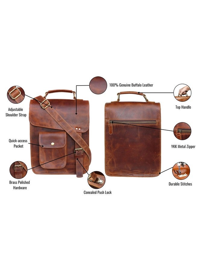 jaald Leather messenger bag shoulder bag cross body vintage messenger bag for women & men satchel man purse, Brown, 11'' inches - Image 5