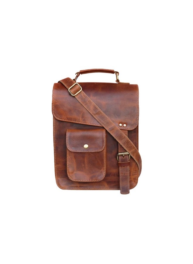 jaald Leather messenger bag shoulder bag cross body vintage messenger bag for women & men satchel man purse, Brown, 11'' inches - Image 1