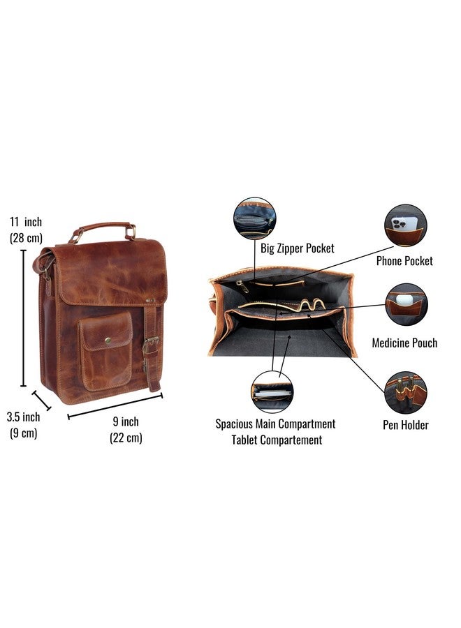 jaald Leather messenger bag shoulder bag cross body vintage messenger bag for women & men satchel man purse, Brown, 11'' inches - Image 3