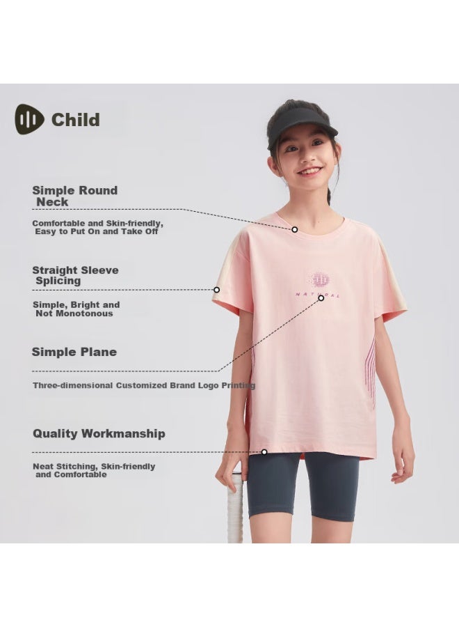 Souhait Kids' Quick-dry Short Sleeve Summer Children's Set Head T-shirt Light Pink 130 - Image 1