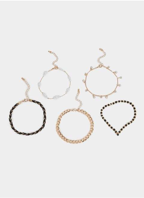 Set of 5- Multi Design Anklet
