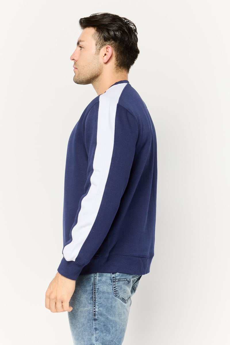 NAUTICA Men Crew Neck Brand Logo Long Sleeves Sweatshirt, Navy/White - Image 2