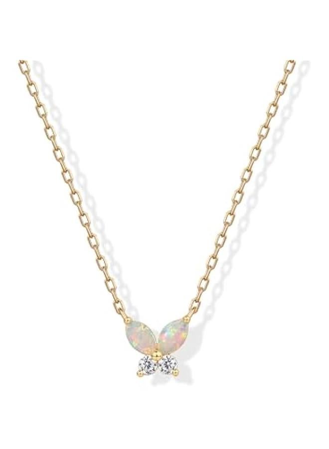 PAVOI 14K Gold Plated Opal Pendant Necklaces for Women | Created Opal Cubic Zirconia Dainty Necklace | erfly Round Triangle Antler Bar Pendants - Image 1