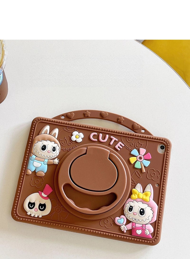 Compatible with iPad mini 6 Cartoon Labubu Silicone Case Portable Rotating Stand Shockproof Tablet Case - Image 3
